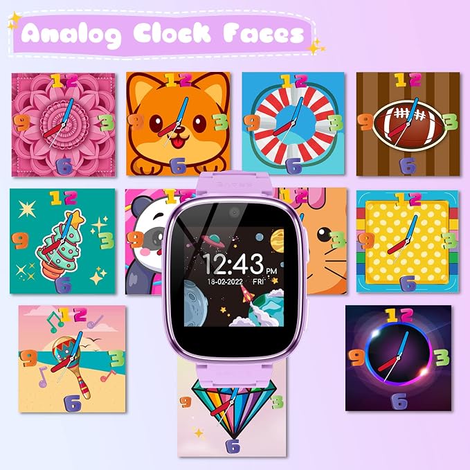 Kids Smart Watch Girls Boys - Smart Watch for Kids Game Watch Gifts for 4-12 Years Old with 26 Games Camera Alarm Video Music Player Pedometer Flashlight Birthday Gift for Boys Girls (4 Purple)