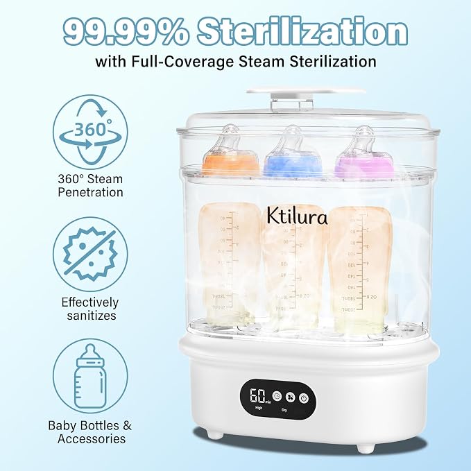 Baby Bottle Sanitizer and Dryer, 4-in-1 Fast Electric Sanitizing & Drying Machine, BPA-Free Food-Grade Material, Fits 6 Bottles/Pacifiers/Teethers, One-Touch Operation for New Parents