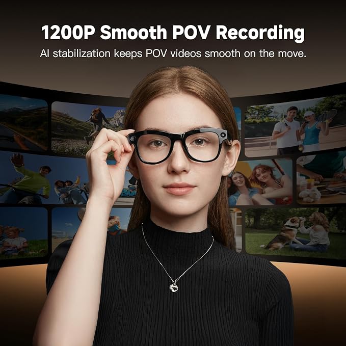 AI Smart Glasses with Camera, 4K Video Recording Glasses & 8MP Photo Capture, Open-Ear Bluetooth Audio Sunglasses, Real-Time Voice Translation, AI Assistant & Object Recognition for Travel Vlog