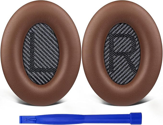 SoloWIT Replacement Earpads Cushions for Bose QuietComfort 35 (QC35) & Quiet Comfort 35 II (QC35 ii) Headphones, Ear Pads with Softer Leather, Noise Isolation Foam, Added Thickness (Coffee)