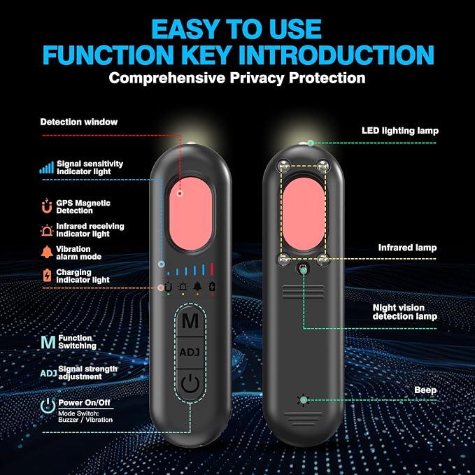 AI Hidden Camera Detector 2026 Upgraded, Anti-Spy Bug Detector, GPS Tracker & Listening Device Detector, RF Signal Scanner for Hotel, Airbnb, Office, Home, Car, Bathroom, Travel Security