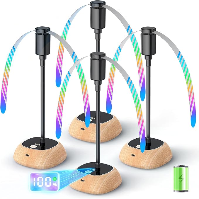 Edvision Rechargeable Fly Fans for Tables, Portable Outdoor Food Fans to Keep Fly Away, Table Fan with LED Display, 360° Flexible Fly Spinners for Table, Party, Picnic, BBQ and Party 4Pack (Oak)