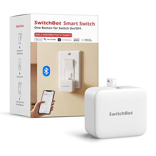 SwitchBot Bot White & Hub Mini Kit: Automate IR Devices & Physical Switches with Alexa/Google Voice Control, App Scenes & Timers.