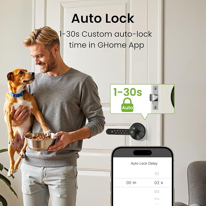 Ghome Smart Fingerprint Door Knob with Lock, 5-in-1 Keyless Entry Door Lock with Handle, App Control, Passcode & Key, Fingerprint Door Lock for Bedroom, Biometric Smart Lock for Apartment & Home