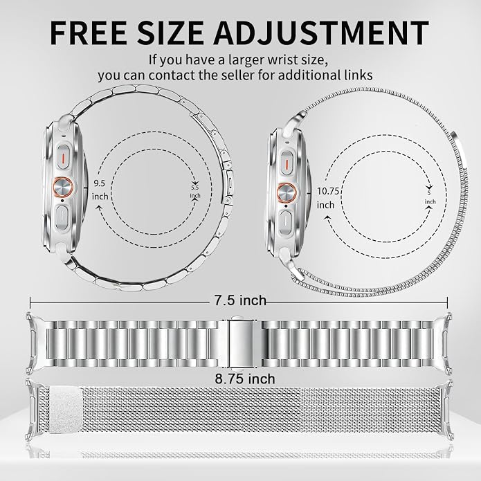 GOLDTOLUCK No Gap Stainless Steel Band Compatible with Samsung Galaxy Watch 8 7 6 5 4 Classic FE Pro Ultra 40mm 44mm 46mm 43mm 47mm 45mm 42mm Replacement Men Women Milanese Metal Elegant Casual
