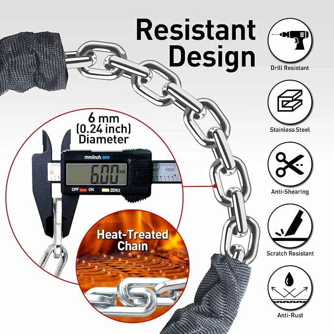 Bike Chain Lock Security 5 Digit Resettable Combination, 51.2 inches Heavy Duty Anti Theft Lock Chain for Bicycle, Motocycle, Scooter, Gate, Fence (Gray, 4.2ft)