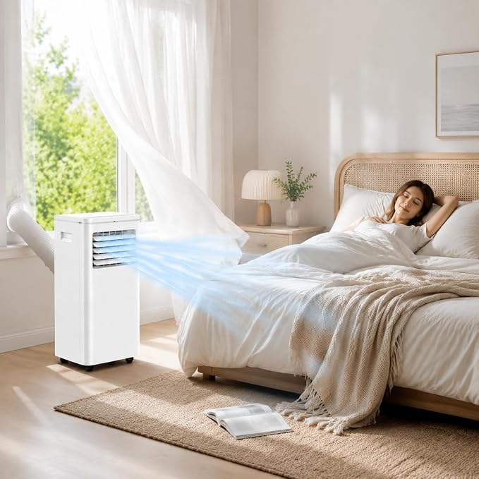 Portable Air Conditioners, Air Conditioners 10,000 BTU 4-in-1 Quiet AC Unit with Cool, Fan, Dehumidifier, Sleep Modes, Standing AC Unit Cools Room up to 450 Sq.Ft, Exhaust Hose & Window Kit