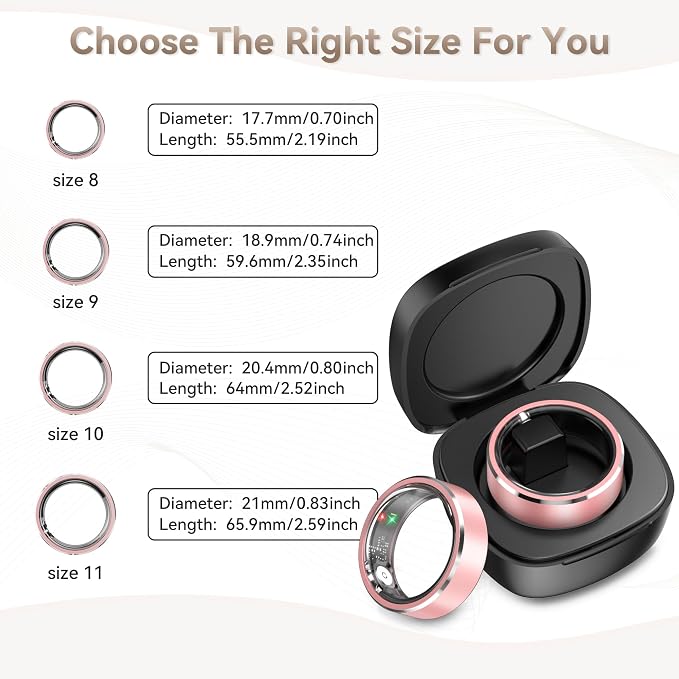 Smart Ring for Women, Fitness & Activity Tracker with Blood Pressure/Heart Rate Monitor, Sleep Tracker, Step Counter, IP68 Waterproof Ring for iOS & Android, Fast Charge, No Subscription (Pink,Size9)