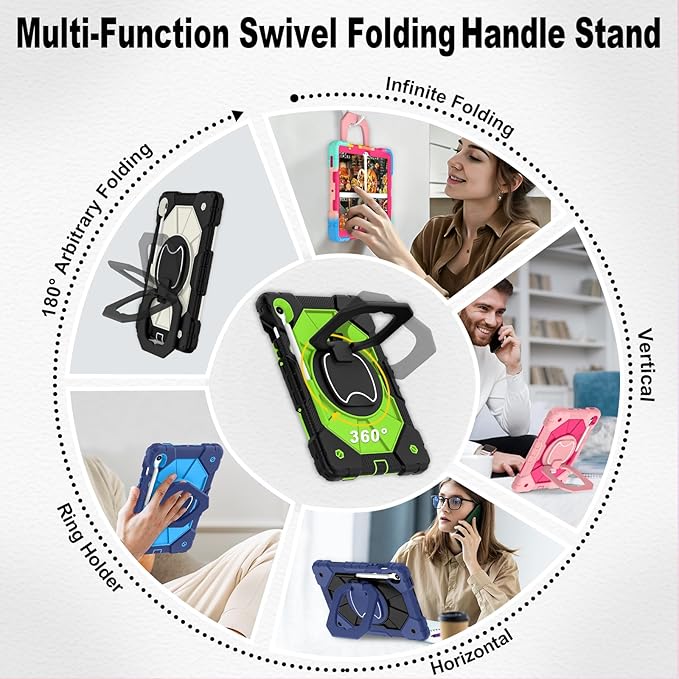 WESOROL Case for Samsung Galaxy Tab S10 Lite/S10 FE/S9 FE 10.9 Inch Galaxy Tab S9 11 Inch,Shockproof Cover for Samsung S9 FE Tablet Case with Screen Protector Rotate Stand Pen Holder,Black Green