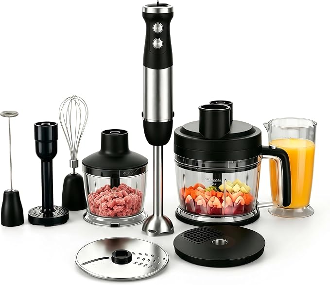 9 in 1 Immersion Blender for Dicer, Slicer, Shredder, Anti-Splash Stick Blender for Smoothies, Baby Food, Meat, Salad, Vegetable Chopper, Potato Masher