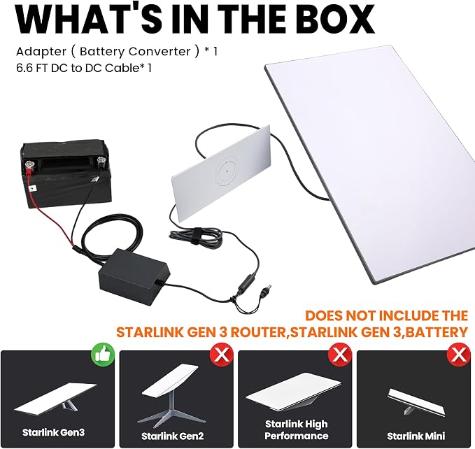 Starlink Gen 3 Battery Converter Adapter - 9-35V Input 57V/5A Output Battery Boost Step-Up Converter, 6.6 FT DC to DC Power Supply for Truck, RV, Boat - Supports 200FT Extended Range