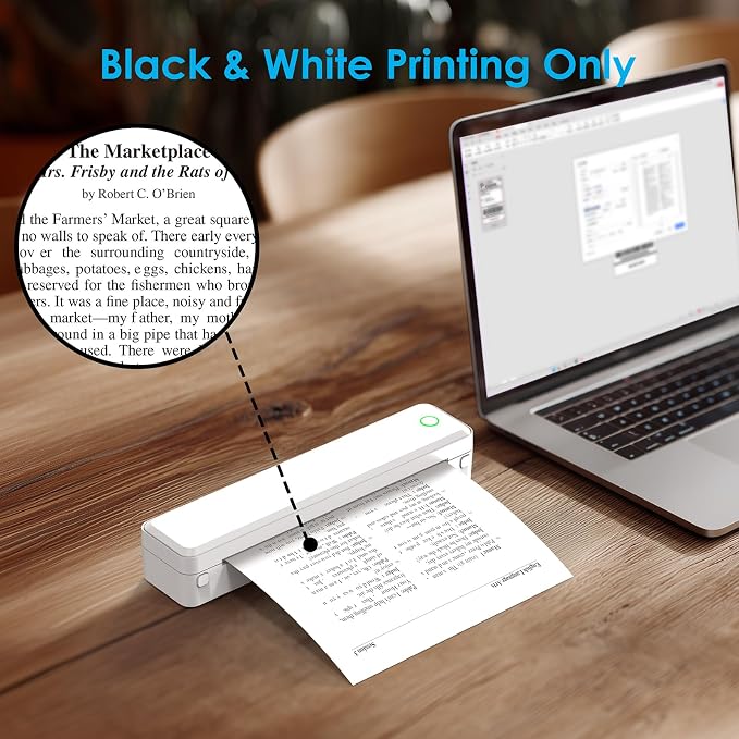 KNAON Portable Thermal Printer, Bluetooth A4 Printer Wireless for Travel, Home, Office&School, White