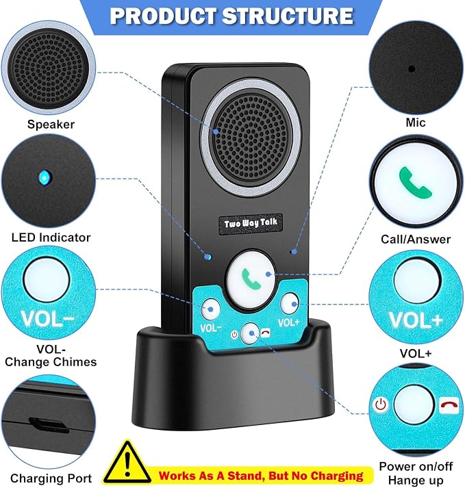 Intercoms Wireless for Home, Full Duplex Long Range Wireless Intercom, 8 Volume Levels, 4 Chime Intercoms, 2 Way Intercom for Home, Business(2 Packs Black)