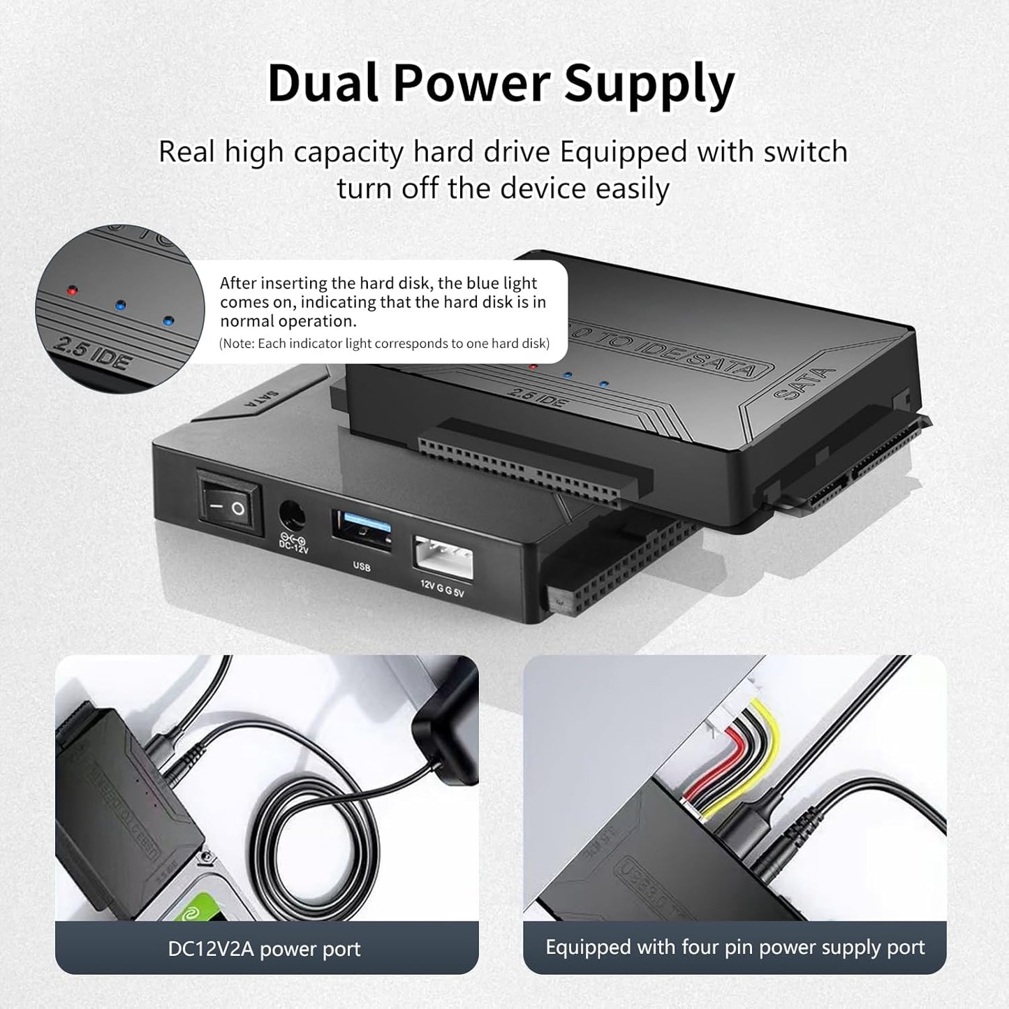 USB 3.0 to SATA IDE Adapter，Hard Drive Reader,IDE Sata to USB External Data Recovery Converter,for Universal 2.5 3.5 HDD SSD Hard Drive Disk