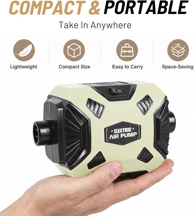 600W Electric Air Pump for Inflatables, High Power Air Mattress Pump with 6 Nozzles, Quick Inflate & Deflate Air Pump for Pool Floats, Vacuum Storage Bags, Swim Rings, Inflatable Toys