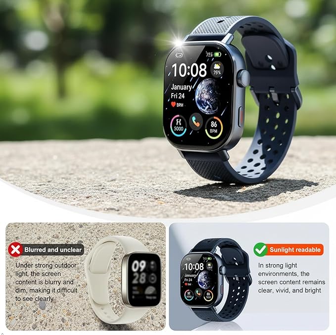 2026 Distance & Pace GPS Running Watch for Runners - Call & Text, AMOLED Large Screen, 50m Waterproof Swimming, Calorie & Step Counter, 2 Bands, Long Battery, for Seniors Men Women（Blue）