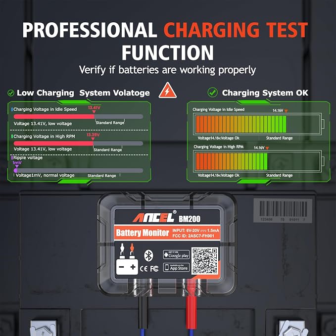 ANCEL OBD2 Scanner FX2000 Car Scanner ABS SRS Transmission Airbag OBDII Scanner Diagnostic Tool, BM200 12V Car Battery Tester, Bluetooth 4.2 Automotive Battery Monitor Auto Battery Load Analyzer