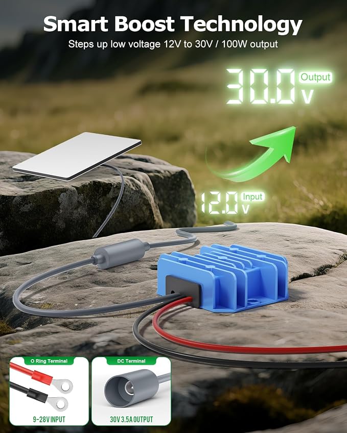 Starlink Mini 12V Adapter DC Step Up Converter 12V to 30V 3.5A Smart Boost Starlink Mini Power Supply Cable Battery Pack Blue for RV Accessories 9-28V Input with Waterproof DC Port No Voltage Drop