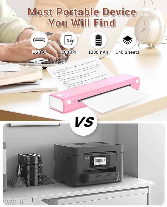 Phomemo Portable Printers Wireless for Travel, M08F Thermal Bluetooth Printer Support for 8.5"x11" US Letter, Small Inkless Printer Compatible with iOS, Android, Laptop for Car, Office, Home
