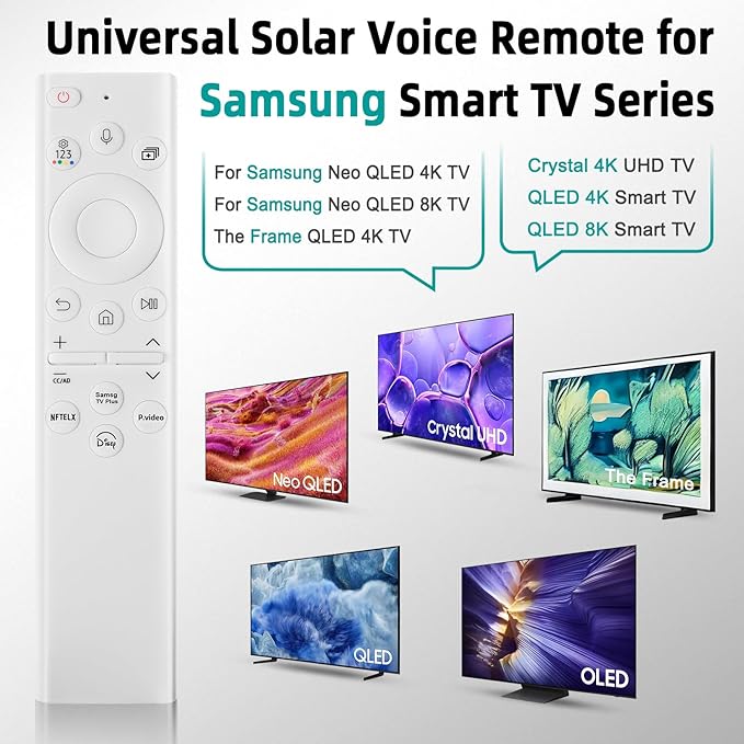 BN59-01391A Solar Voice Remote for Samsung Frame TV Remote Replacement with Voice Search, Apps and Solar Charging for Samsung 2021-2025 Neo LED Smart 4K Ultra HD TV, 4 Shortcut Buttons