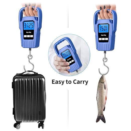 Digital Fish Scale Hanging Scale Fishing Scale,110lb/50kg Luggage Scale,Upgrade Large Handle & Backlit LCD Display, Electronic Balance Digital Fishing Postal Scale,Blue,Fishing Gifts for Men
