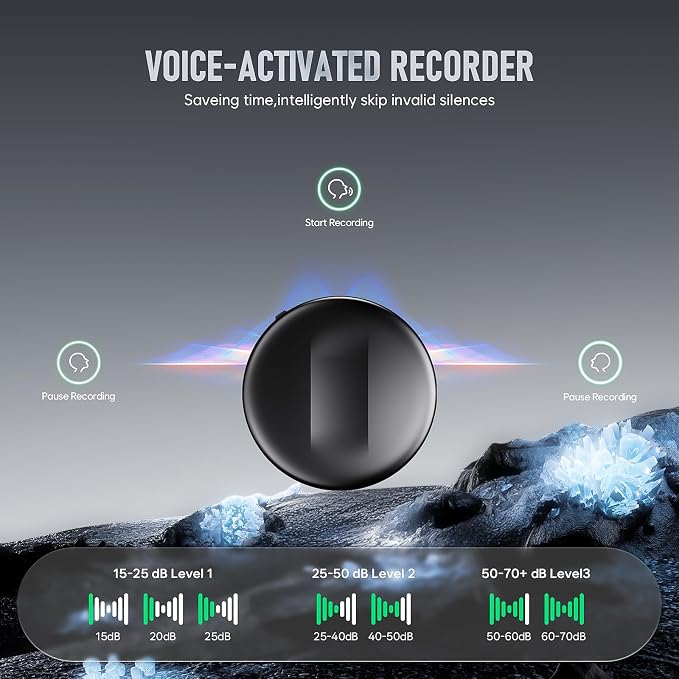 136GB Digital Magnetic Voice Recorder with DSP 5.0 AI-Intelligent Noise Cancellation, 9800Hrs Voice Activated Recorder, Smart Tap Recording Device Portable for Lectures Meetings Interviews Classes