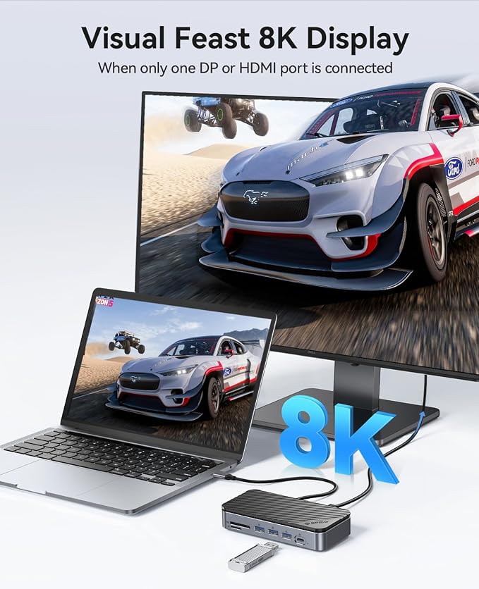 ORICO 12-in-1 USB C Hub with m.2 ssd Enclosure, USB C Docking Station Dual Monitor HDMI DP 8K@30Hz/4K@60Hz, 10Gbps USB, Gigabit Ethernet, 100W PD, SD TF Reader for Mac & Windows Laptops M2P11