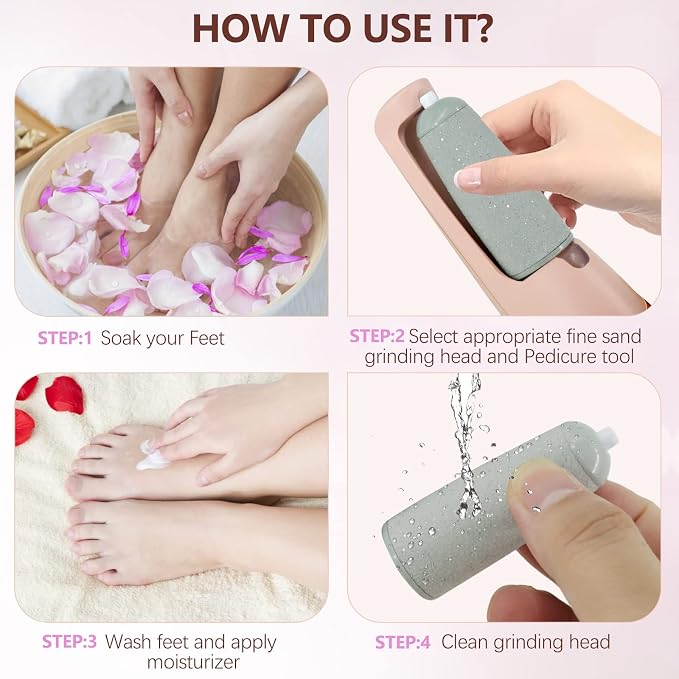 Haootadiy Electric Foot Callus Remover Pedicure Kits Rechargeable with12 in 1, Removes Dry Skin for Smoother Feet and 9 Pack Pedicures Replacement Heads