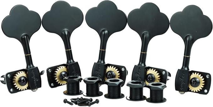 Guyker Bass Tuners (3R + 2L) - 1:22 Ratio Gear Open Frame Bass Drop Locking Machine Head Tuning Key Pegs Replacement for Electric Jazz Guitar Bass or Precision Instruments, BB100 Black