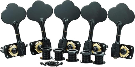 Guyker Bass Tuners (3R + 2L) - 1:22 Ratio Gear Open Frame Bass Drop Locking Machine Head Tuning Key Pegs Replacement for Electric Jazz Guitar Bass or Precision Instruments, BB100 Black