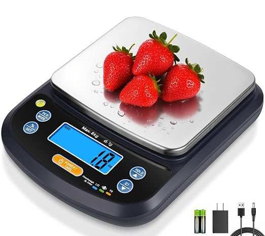 THINKSCALE Digital Kitchen Scale, 17.6lb/8kg Food Scale with Baker's Percentage & USB Rechargeable, IPX6 Waterproof, Removable Stainless Steel Pan, Tare Function for Baking, Cooking, Meal Prep