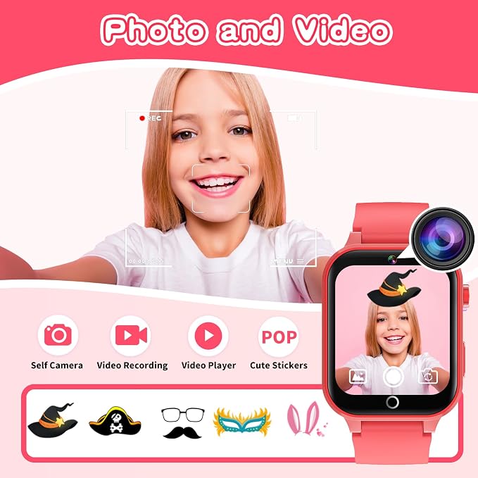 Cosjoype Kids Smart Watch Gift for Girls Age 4-12, 26 Games HD Touch Screen Kids Watches with Video Camera Music Player Pedometer 12/24 hr Educational Toys Birthday Gifts for Girls Ages 6 7 8 9 10