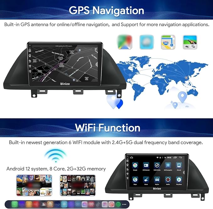BINIZE Car Stereo Radio Compatible with Honda Odyssey 2005 2006 2007 2008 2009 2010, Wireless Carplay Android Auto Car Radio with Bluetooth, WiFi, USB, Backup Camera