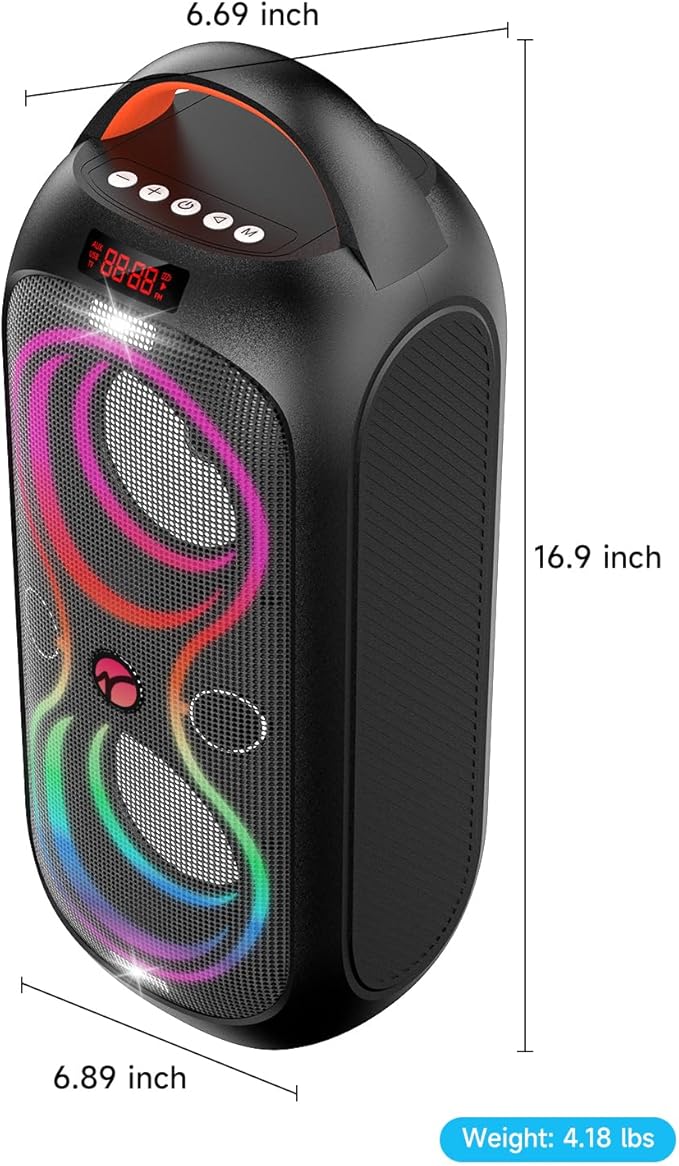 Wireless TWS Portable Bluetooth Speaker, Beat-Driven Lights, 120dB Loud Stereo Party Speaker with Bluetooth 5.3, USB/TF/AUX/FM/Mic, Built-in Carry Handle, Powerful Sound for Home,Outdoor,Party,Camping
