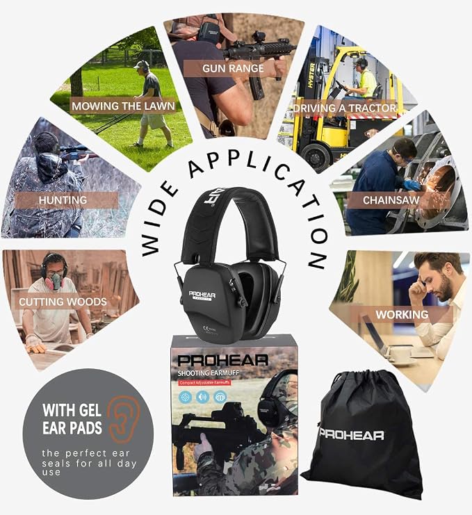 PROHEAR Ear Protection Safety Earmuffs for Shooting Noise Reduction Slim Hearing Protector
