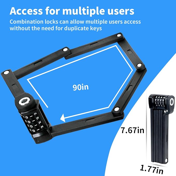 Auto Care Bike Fold Code Lock, 35 Inch Thickened Alloy Steel 4-Digit Combination Folding Lock with Lock Bracket, Heavy Duty Foldable Bicycle Lock with Reflective Spokes for Mountain Bikes, Bicycles