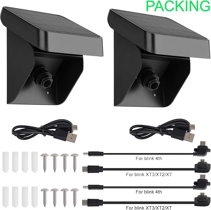 2PACK Solar Panel Charging Mount Compatible with Blink Outdoor 4 (4th Gen)/(3rd Gen) XT3/XT2/XT,Blink Outdoor 2K+ Camera,Weatherproof,Internal 3300mAh Rechargeable Battery Continuously for 365 Days