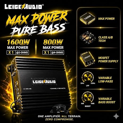 1600 Watts MonoBlock Amplifier, Class A/B, Remote Subwoofer Control, Mosfet Power Supply, Subwoofer Amplifiers for Car Audio Speakers