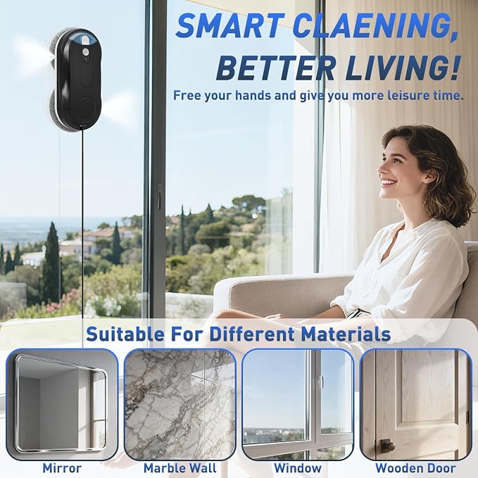 KKI Window Cleaning Robot, Automatic Window Cleaner Robot, Dual Ultrasonic Spray, Max 3200Pa, AI Path Planning & Edge Detection, Remote Control for High-Rise Windows Outside/Inside, Glass,Door, X3