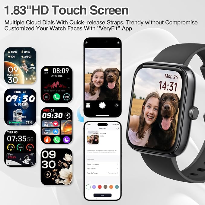 Smart Watch for Women Men with Bluetooth Call, Alexa Built-in Smartwatch, 1.83"DIY Dial Fitness Watch with Sleep Heart Rate Monitor, 110+ Sport Modes, IP68 Waterproof Watch Compatible with Android iOS