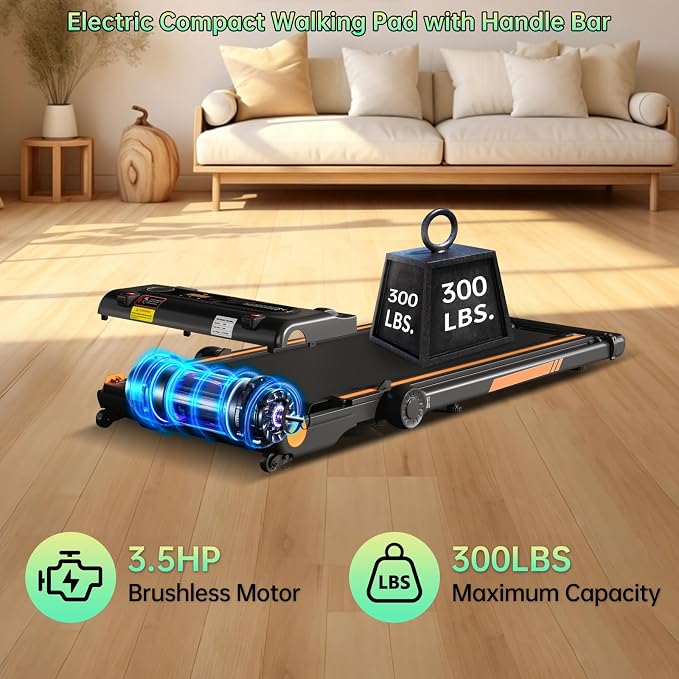 Walking Pad with Incline and Handle Bar, 3.0HP Electric Protable Mini Walking Pad Treadmills for Home Small Space, Small Treadmill for Exercising, 0.6-7.6MPH, 350LB Capacity