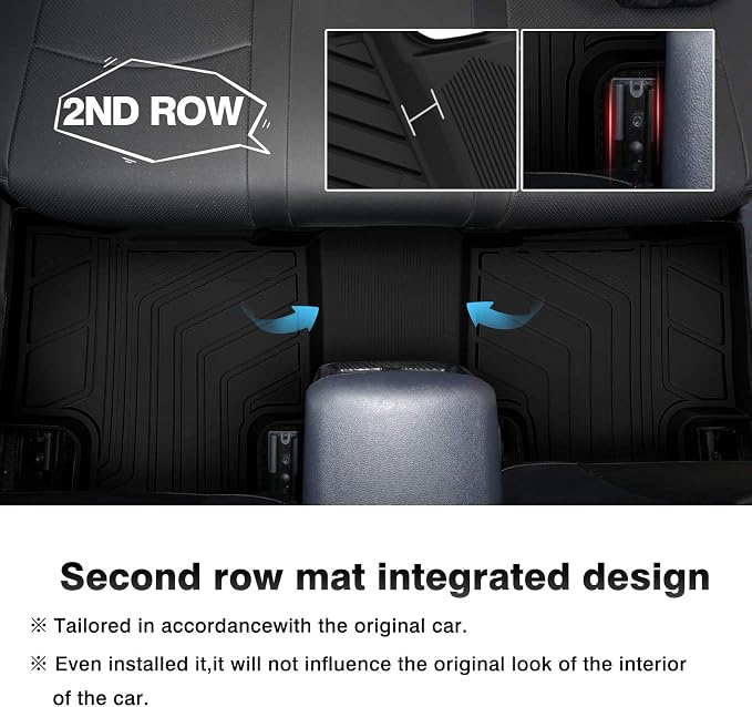T TGBROS Floor Mats for 2020-2024 2025 2026 Toyota Highlander Accessories (W/2nd Row Bench or Bucket Seats w/Center Console) All Weather Floor Liners 3 Row Set TPE Non-Slip Black