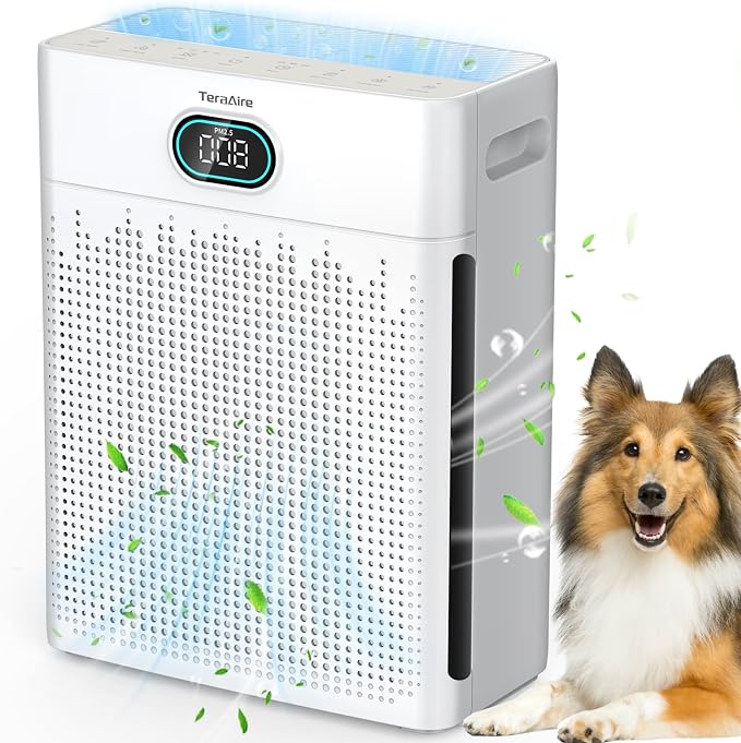 Air Purifiers for Home Cover Up to 2200 Ft², H13 HEPA Air Purifier with Washable Pre-filter, Pet mode, PM 2.5 Air Quality Monitor Fragrance Sponge for Smoke, Odor, Dander, Pollen (White)