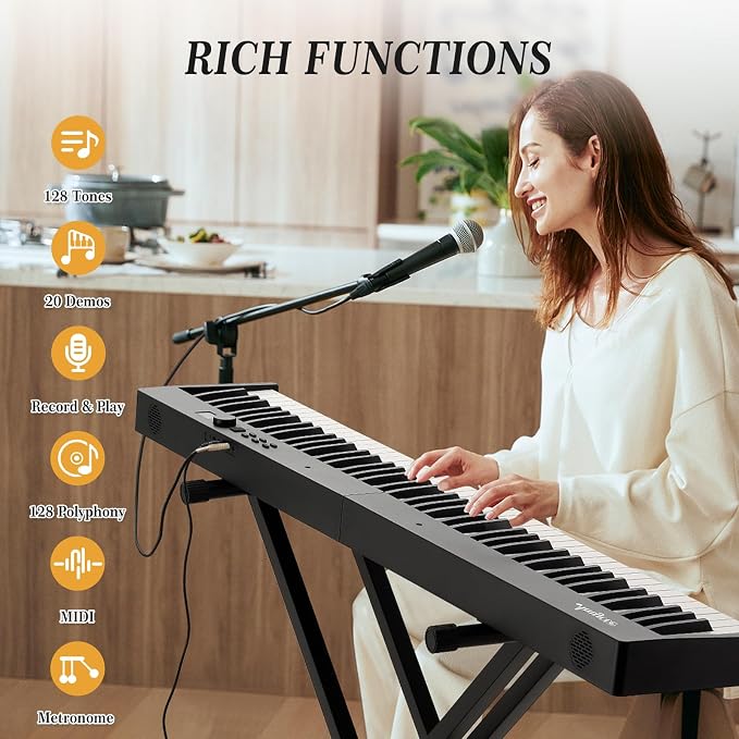 GarveeLife 88-Key Foldable Digital Piano - Semi-Weighted Keyboard with Stand, Pedal, Headphones & Carrying Case - Bluetooth/USB MIDI Portable Piano for Beginners