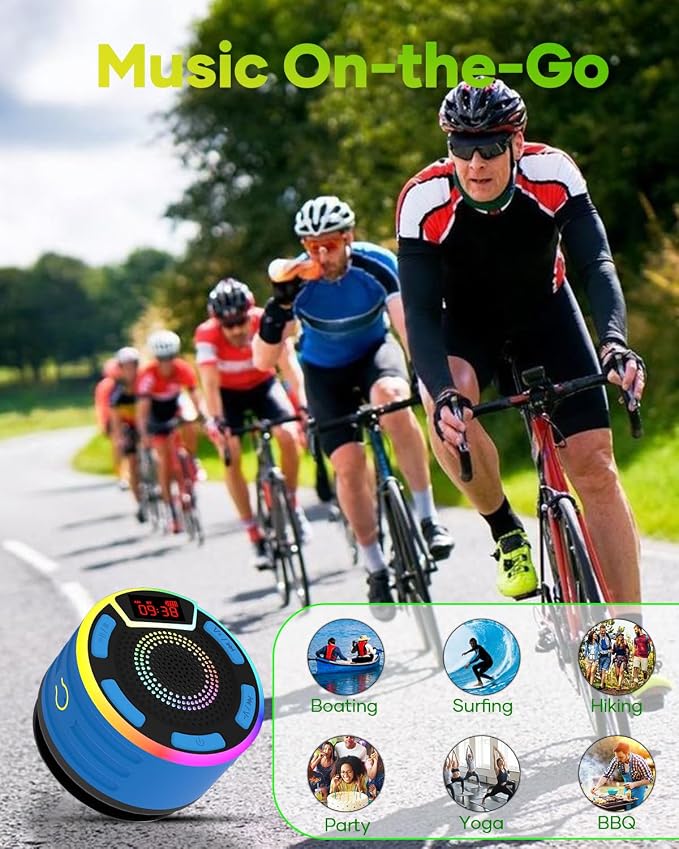 ssuowao Bluetooth Shower Speaker, IPX7 Waterproof Portable Speakers with LED Display, FM Radio, Suction Cup, Built-in Mic, Mini Speaker for Bathroom Travel Pool Beach