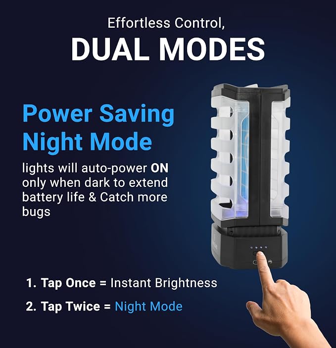 GlowGuard-X Rechargeable Indoor Fly Trap & Gnat Killer, Multi-Purpose Mosquito Trap and Shockless Indoor Bug Zapper, Includes 1 Device + 4 Glue-Card Refills, 48hr Battery Life, Black