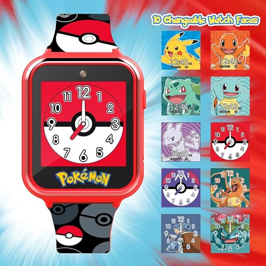 Accutime Pokemon Pokeball Touchscreen Kids Smart Watch - Red Interactive Educational Toy Watch with Camera, Alarm, Calculator for Boys & Girls - POK4230AZ