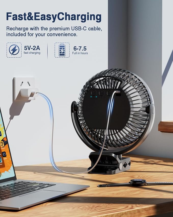 FRIZCOL 20000mAh 8 Inch Portable Clip On Fan,Battery Operated Golf Cart Fan with Lights, USB Fans Small Desk Fans Personal Quiet Fans for Office Stroller Bedroom and Camping