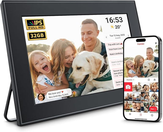 32GB FRAMEO 10.1 Inch Smart WiFi Digital Photo Frame 1280x800 IPS LCD Touch Screen, Auto-Rotation, Share Moments Instantly via Frameo App from Anywhere, Support Schedule Adding & Calendar Display