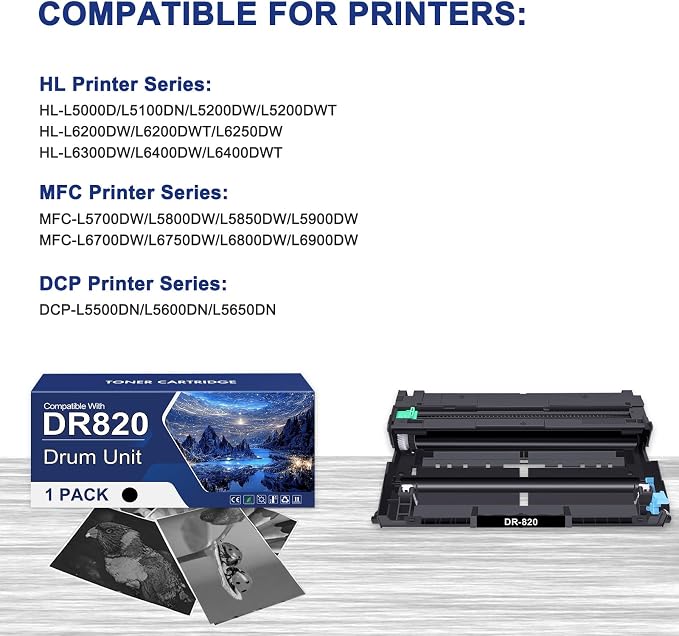 Toner Bank Compatible Unit Replacement for Brother DR820 DR-820 DR 820 Work for Brother HL-L6200DW MFC-L5850DW HLL6200DW MFC-L5900DW MFC-L5700DW HL-L5200DW MFC-L6800DW Printer-1 Pack